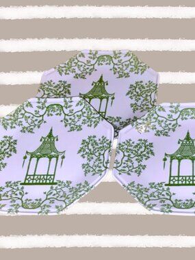 Southern Living Asian Chinoiserie Green Pagoda Salad Plates Wall Decor Set of 3